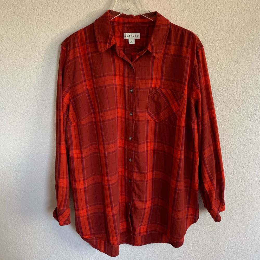 Ava & Viv 2X Fall plaid button down